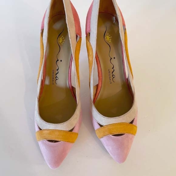 NINA ORIGINALS MULTICOLORED SUEDE HEELS - Picture 6 of 9